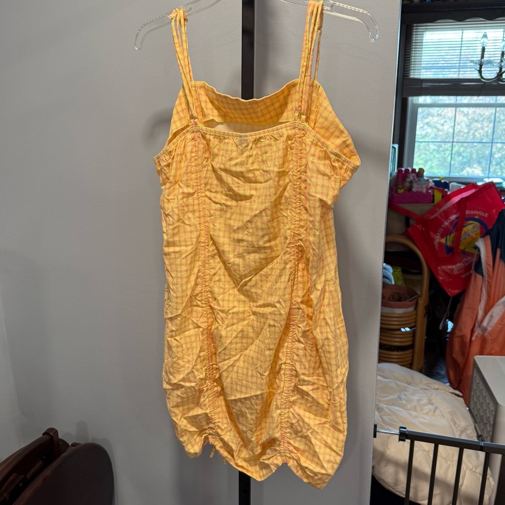 Wild Fable Ruched Bodycon Yellow and Pink Gingham Mini Dress, size XXL - Picture 6 of 7